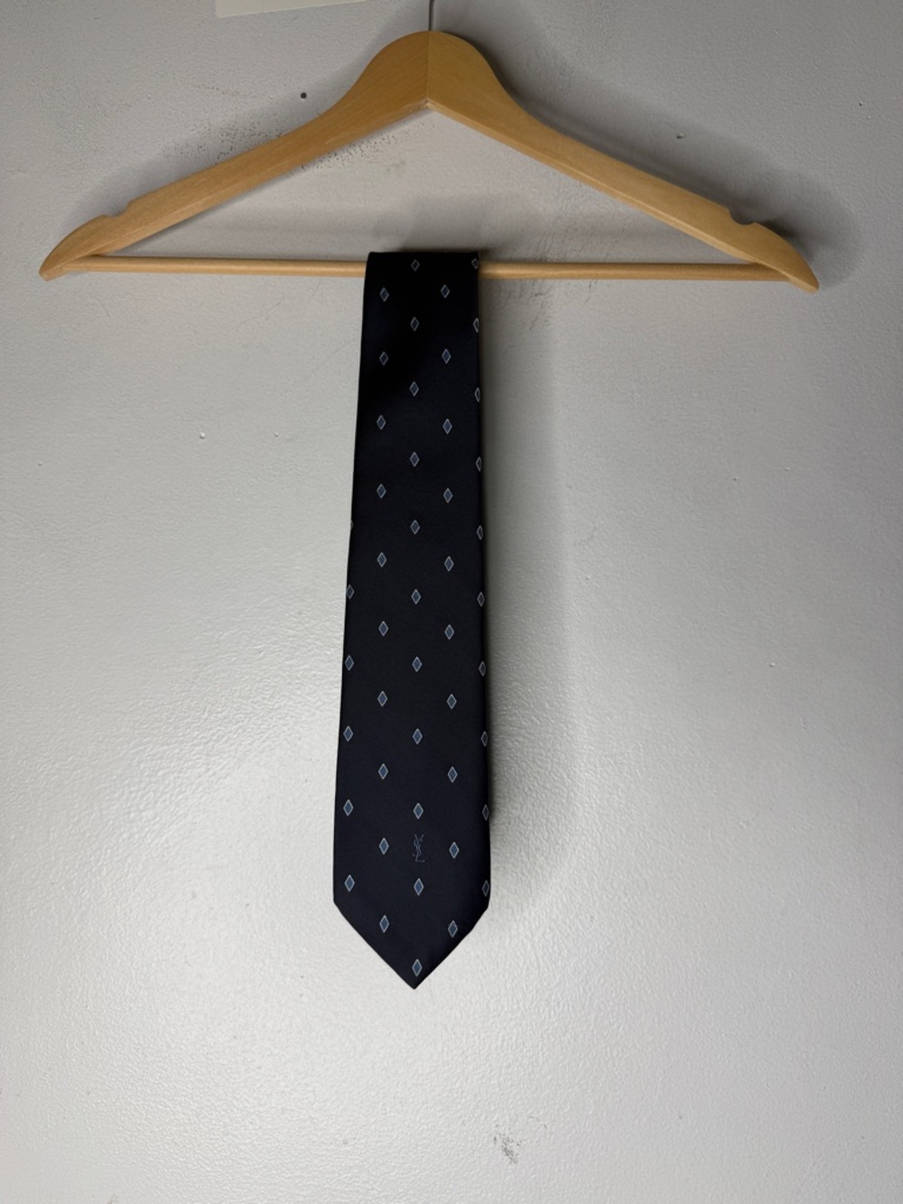 vintage ysl yves saint laurent Diamond Print Necktie Navy‎